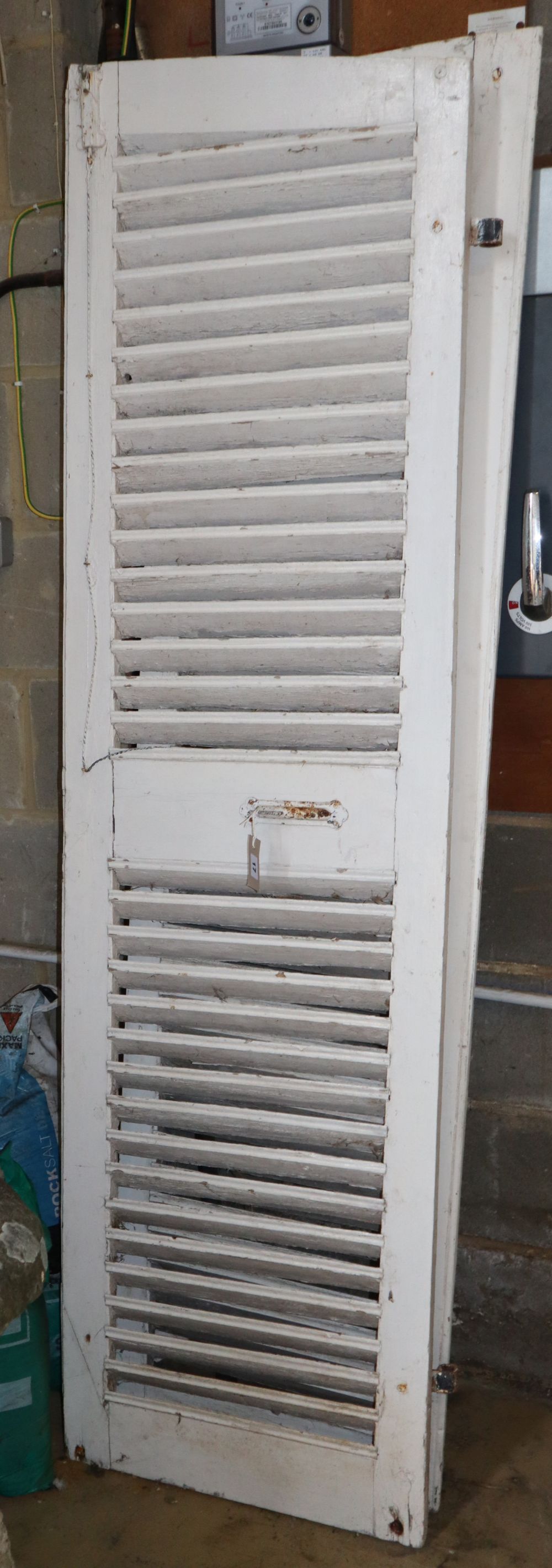 A pair of 19th century French louvre shutters, W.108cm, H.198cm.